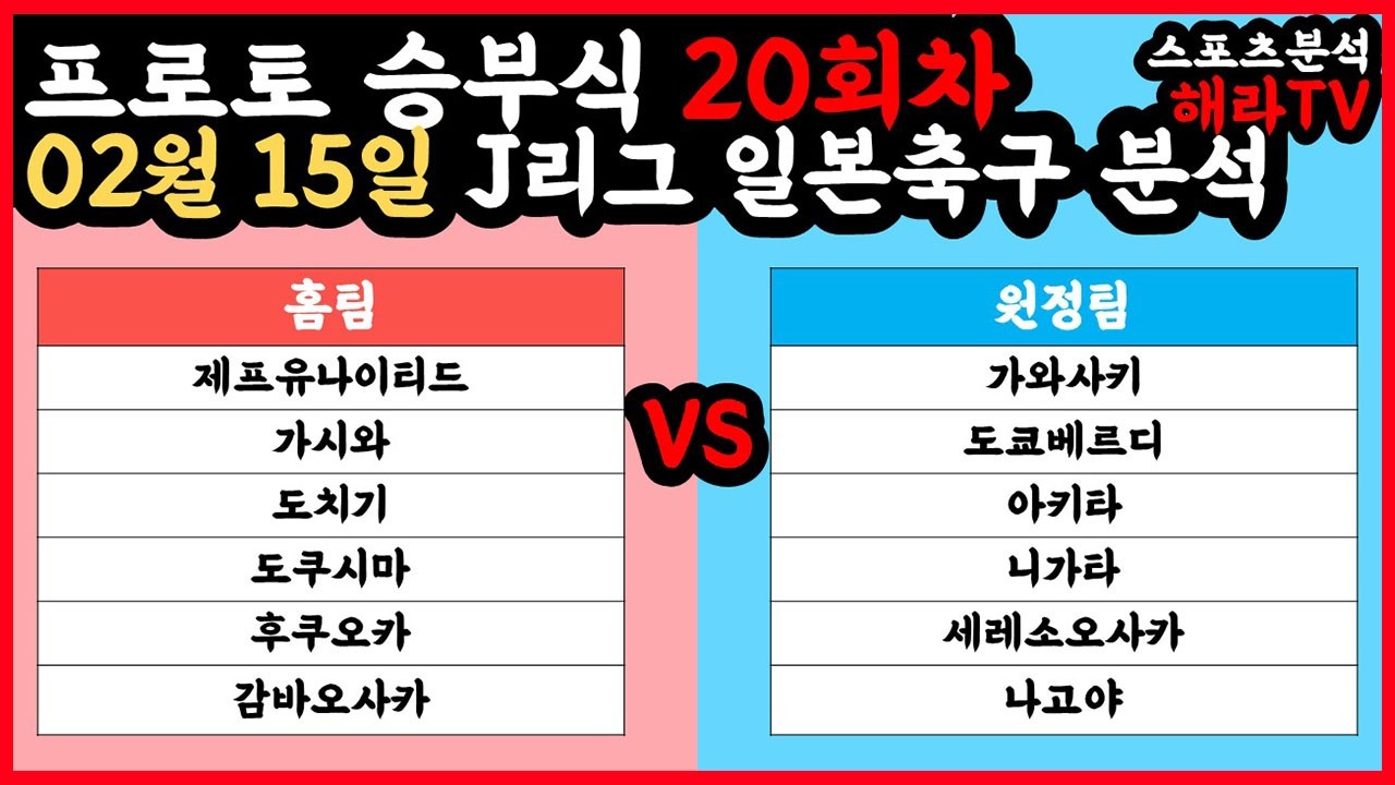 축구분석 02월 15일 J리그분석 일본축구분석 해외축구분석 스포츠분석 승부식 승무패 프로토 토토