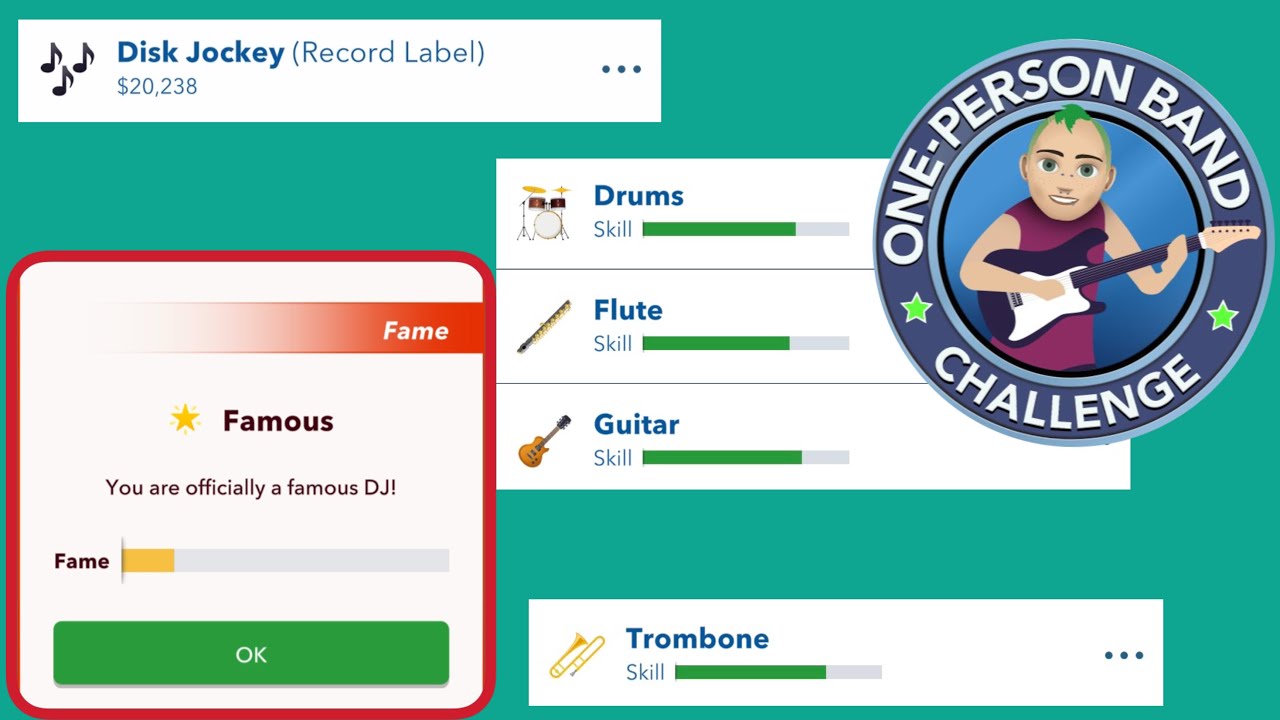 HOW TO COMPLETE THE ONE-PERSON BAND CHALLENGE | become a famous DJ | Bitlife