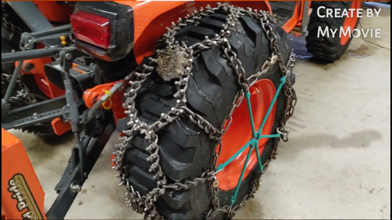Tractor Tire Chains: Installing the European Diamond Studded tractor chains on the Kubota B2301.