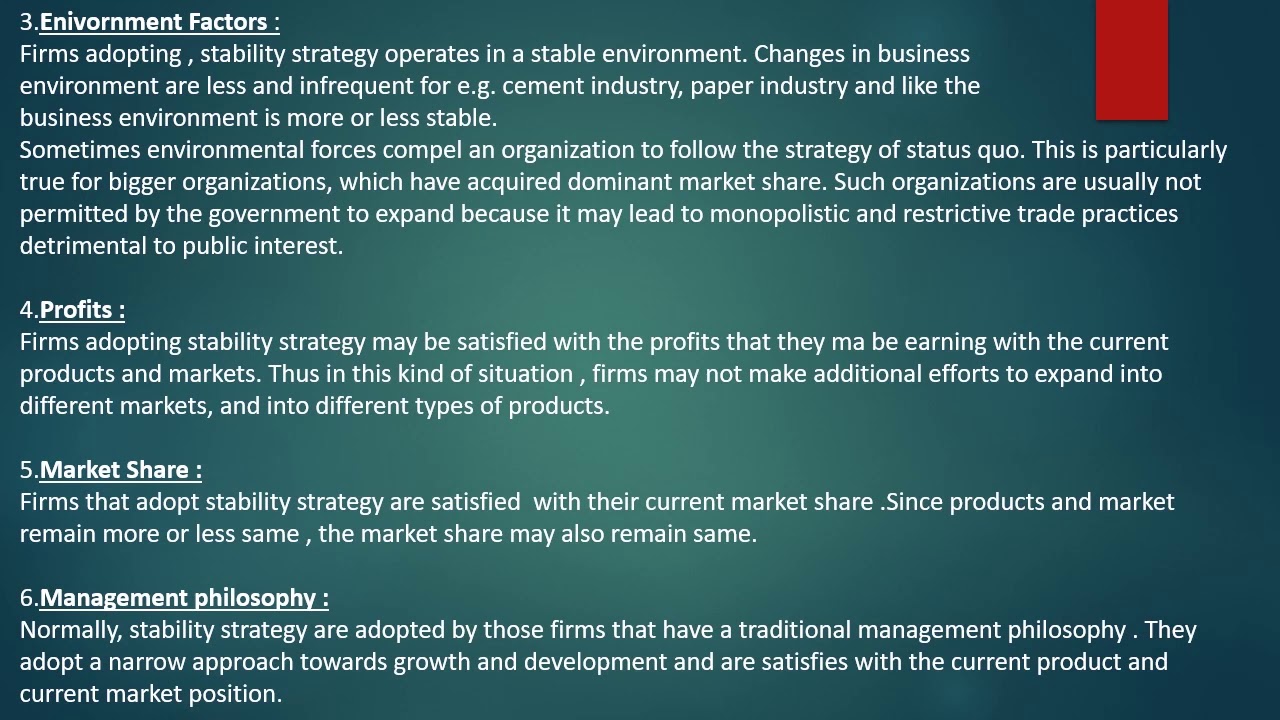 Strategic Management | Part 13- Stability strategy
