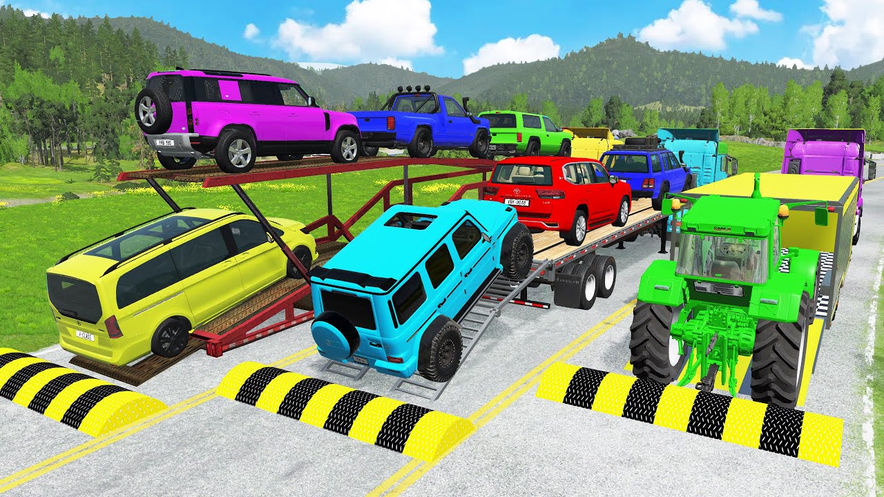 Flatbed Truck Mcqueen | Transportation with Truck - Pothole vs Car #5 - BeamNG.Drive