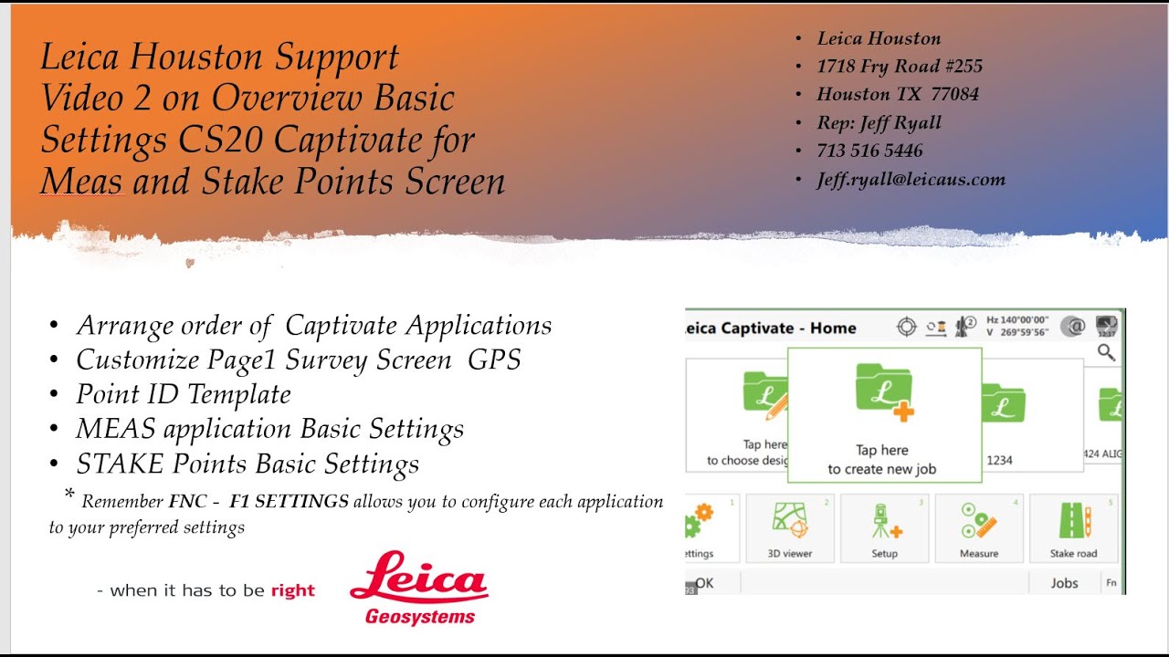 Video 2: Basic Settings of Leica CS20 Captivate : MEAS and STAKE Points