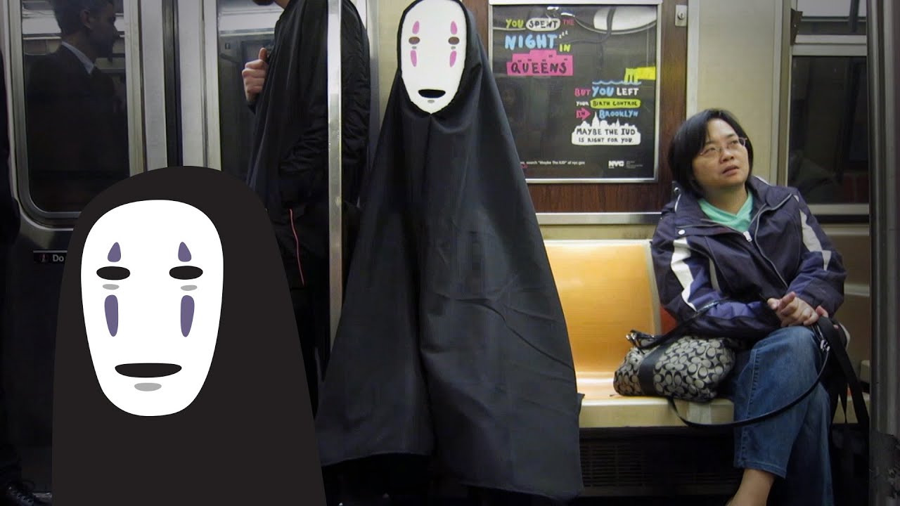 Morning Commute with No Face (Kaonashi Halloween Costume)