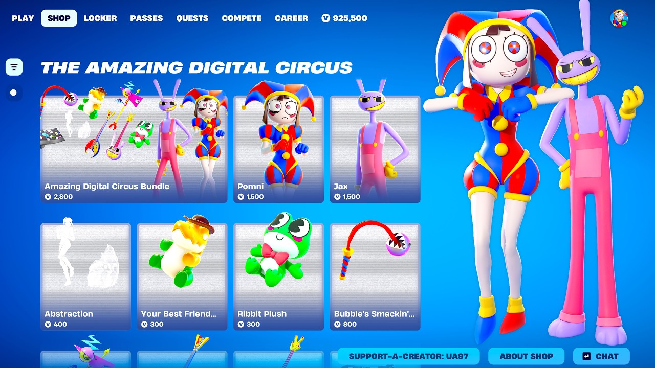 AMAZING DIGITAL CIRCUS Pomni, Jax Skins & Emote FULL BUNDLE Fortnite Showcase