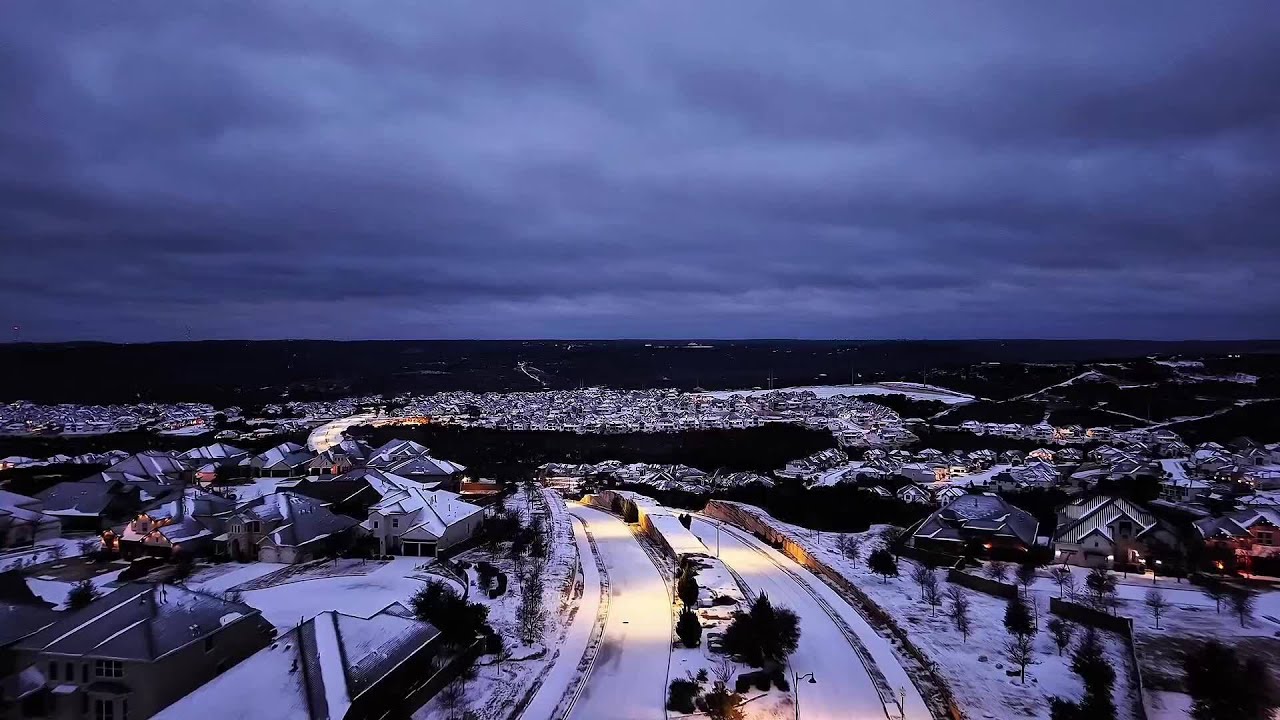 Drone footage of Leander following winter storm