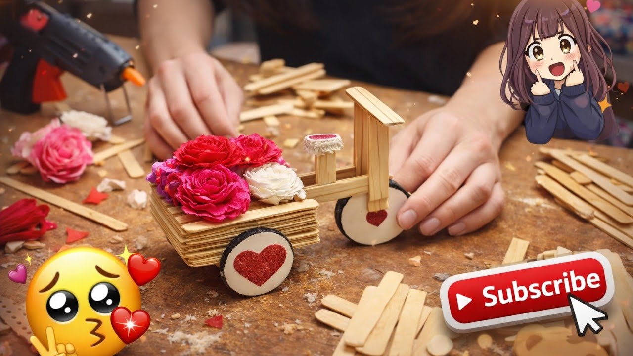 Triciclo con palitos de madera 🌸 Manualidad para San Valentín fácil y económica