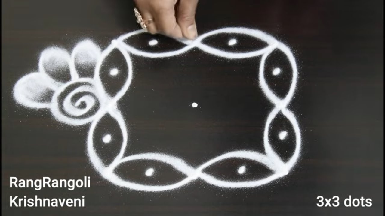 🍀Small Rangoli Designs(3x3 dots)🍀Easy Kolam Muggulu by RangRangoli Krishnaveni