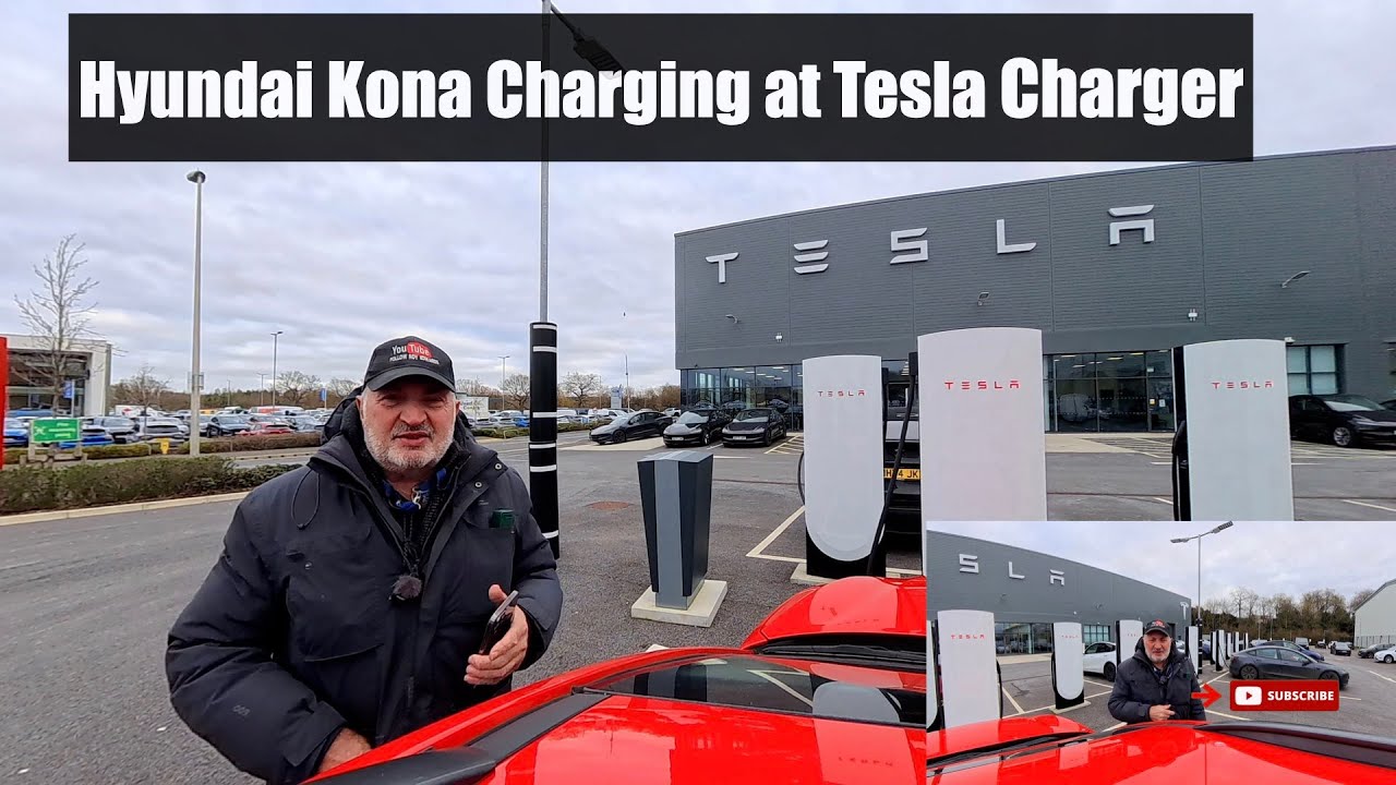 Зарядка Hyundai Kona на зарядной станции Tesla очень проста.