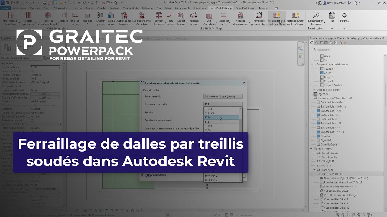 PowerPack for Revit : Ferraillage de dalles par treillis soudés dans Autodesk Revit