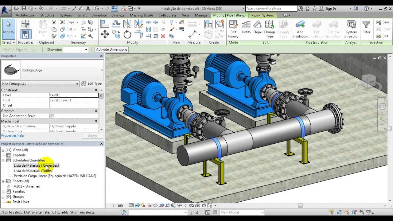 Aula Revit MEP | Extraindo Quantitativos| Instalação de Bomba PARTE 10