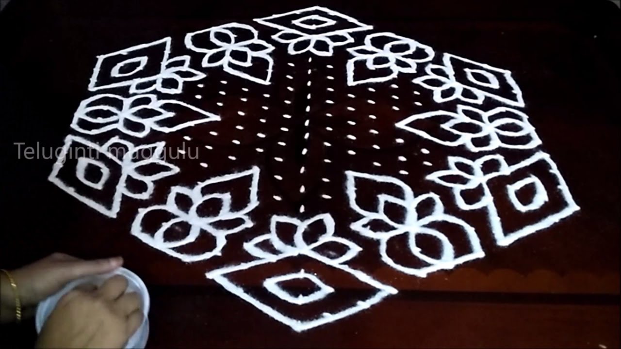 Round Flowers kolam designs with 21-11 midlle | chukkala muggulu with dots| rangoli design