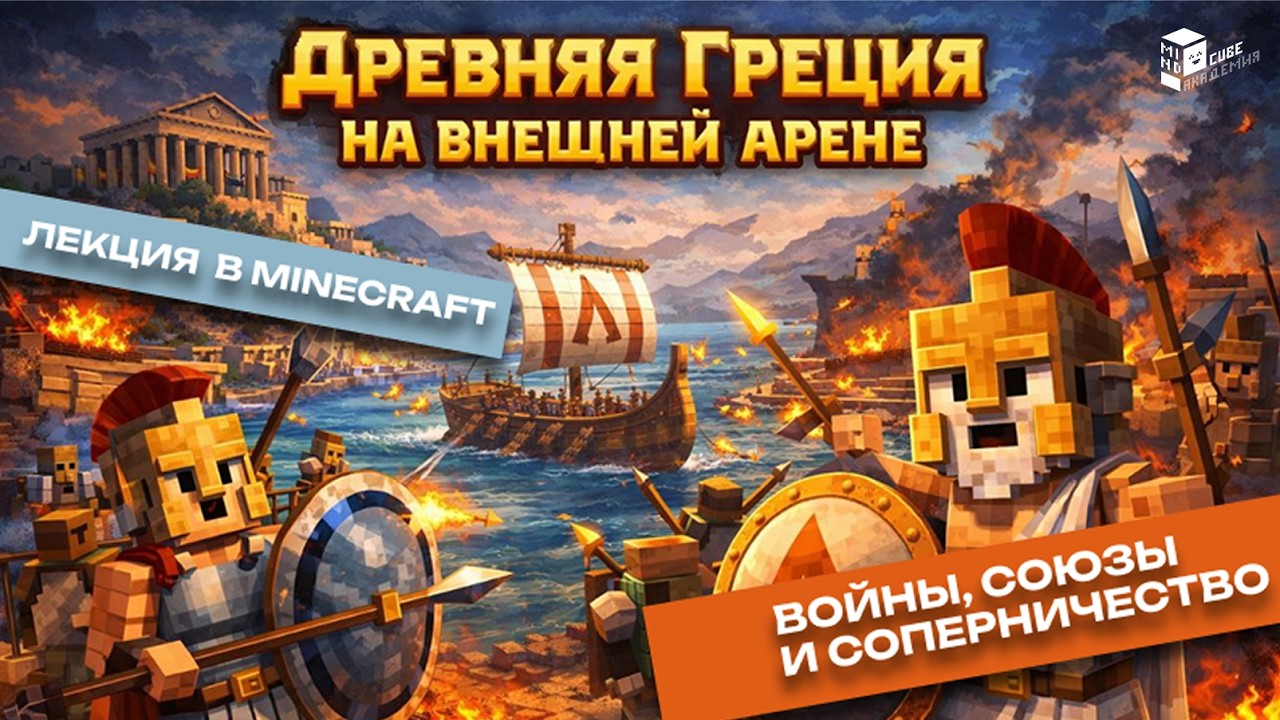 Древняя Греция на внешней арене |Союзы и соперничество | Лекция в Minecraft | MindCube Академия