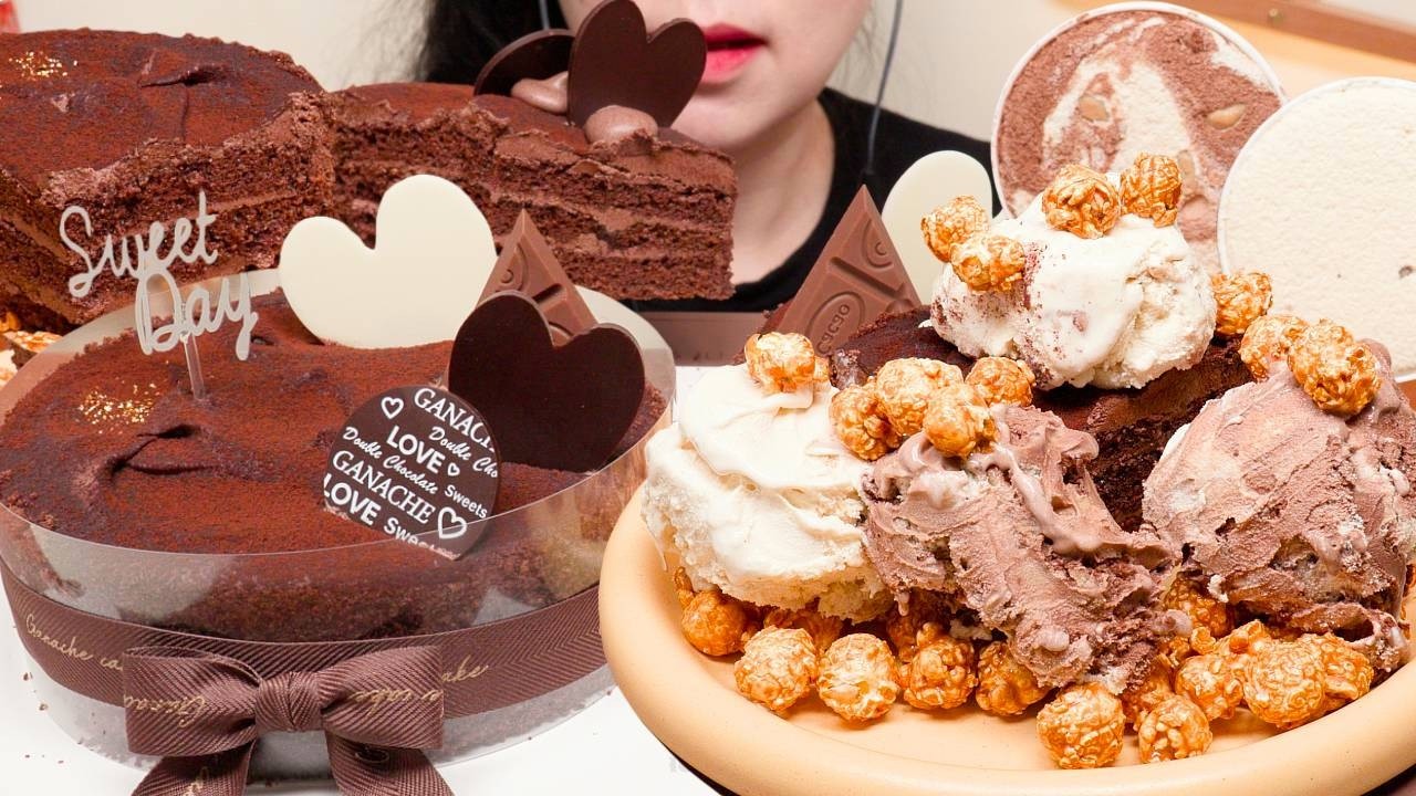🍫꾸덕한 초코케이크 & 벤앤제리스 아이스크림 먹방 Eating Sound ASMR