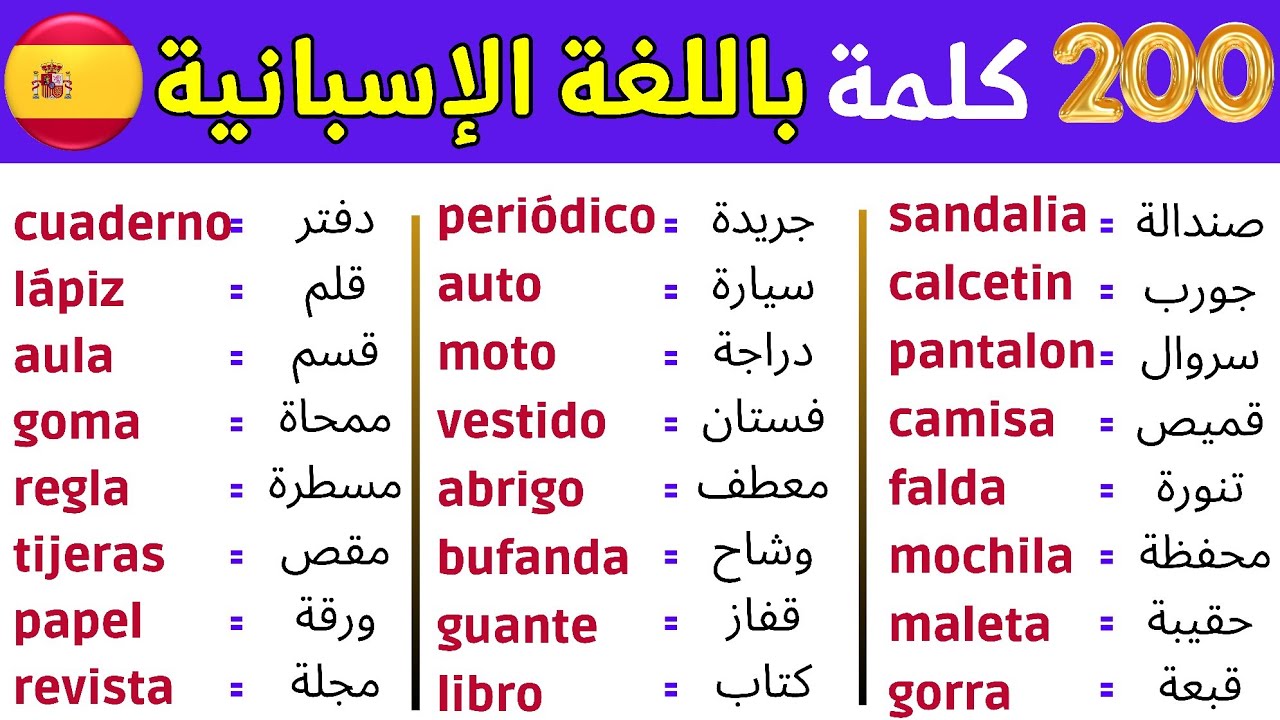 200 كلمة باللغة الاسبانية سهلة جداااا في الحفظ / 200 palabras en español #تعلم_اللغة_الاسبانية