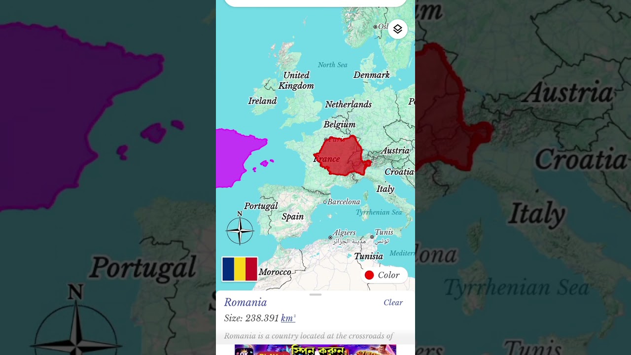 Real Size Comparison Spain VS Romania #geographythroughmaps #europe #virqlshorts #subscribe to like