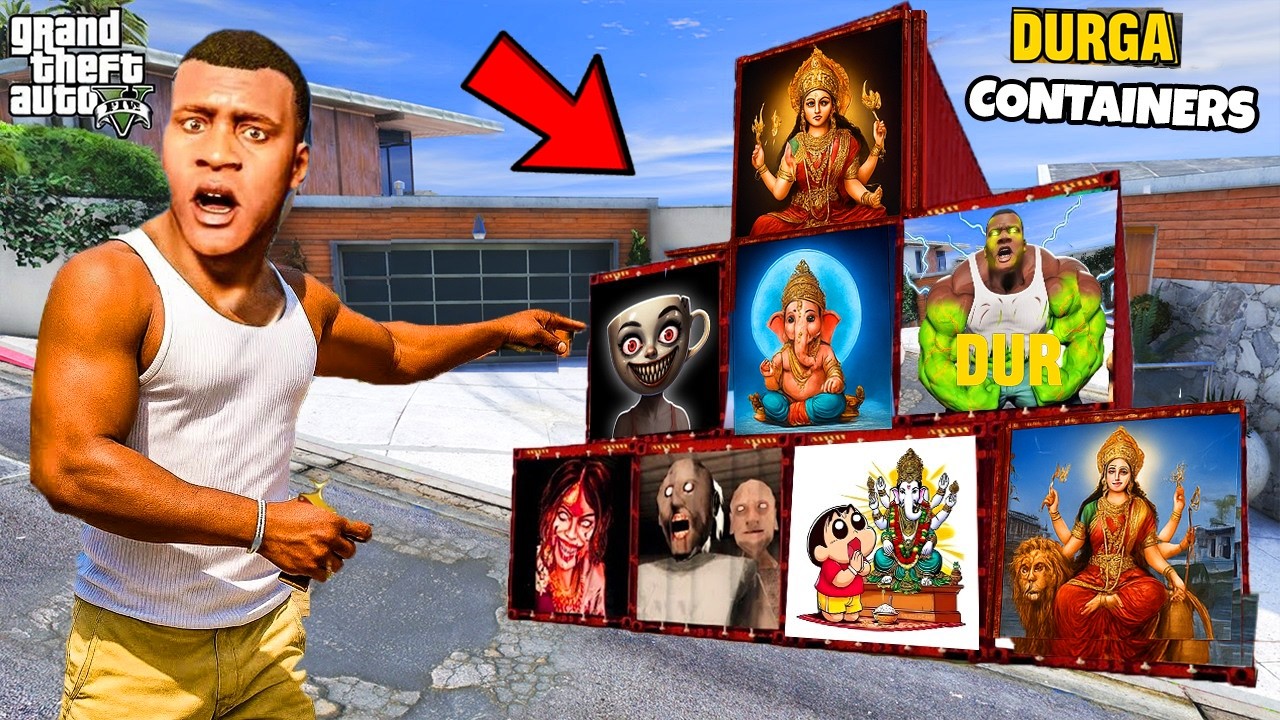 GTA V : Franklin & Shinchan Opening Durga Devi Dussehra Containers in GTA 5