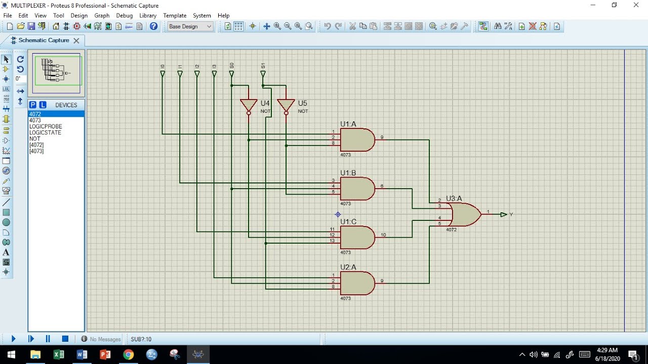Simulasi 4x1 Multiplexer menggunakan Proteus