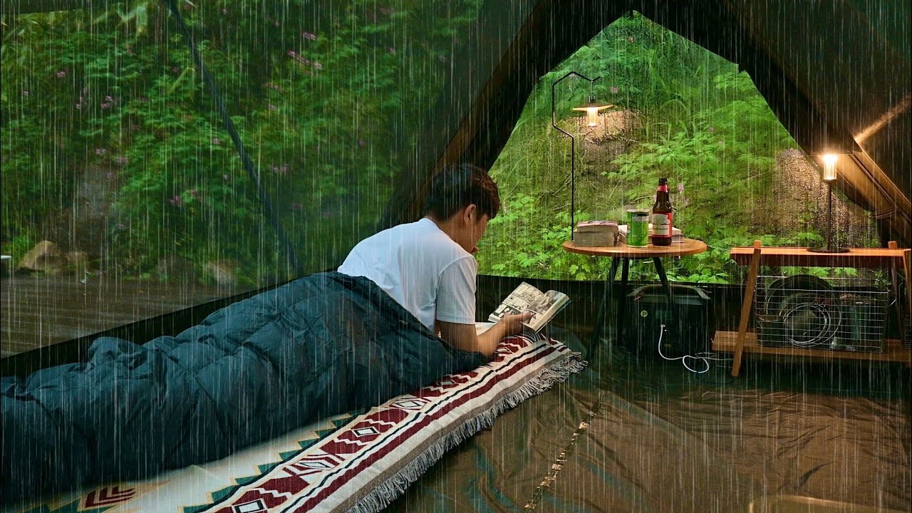 дождливый день весь день🌧️Дождливый кемпинг в одиночестве в палатке с прозрачной крышей.