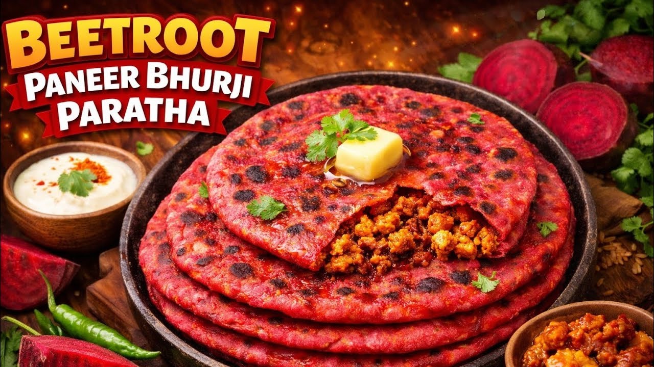 Beetroot Paneer Bhurji Paratha 😍 | Healthy & Colorful Stuffed Paratha | Easy Breakfast Recipe