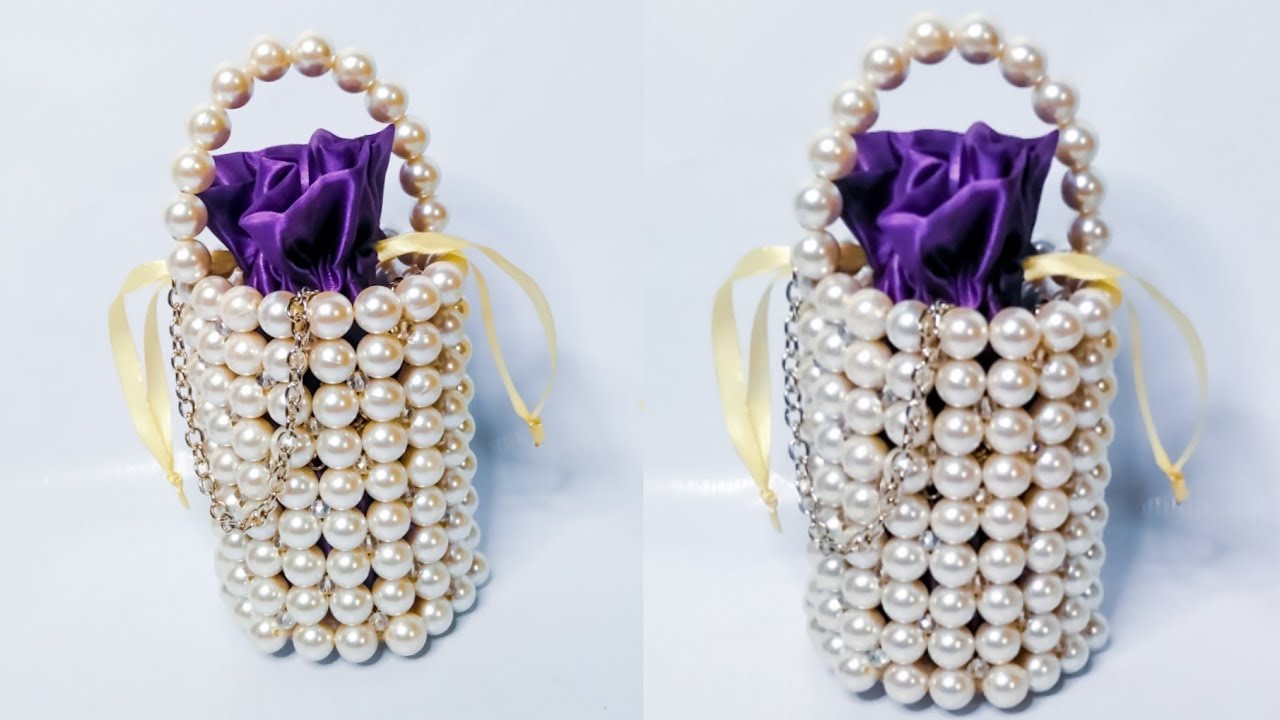 How To make a round pearl beaded bag|  DIY Bucket wedding bridal bag