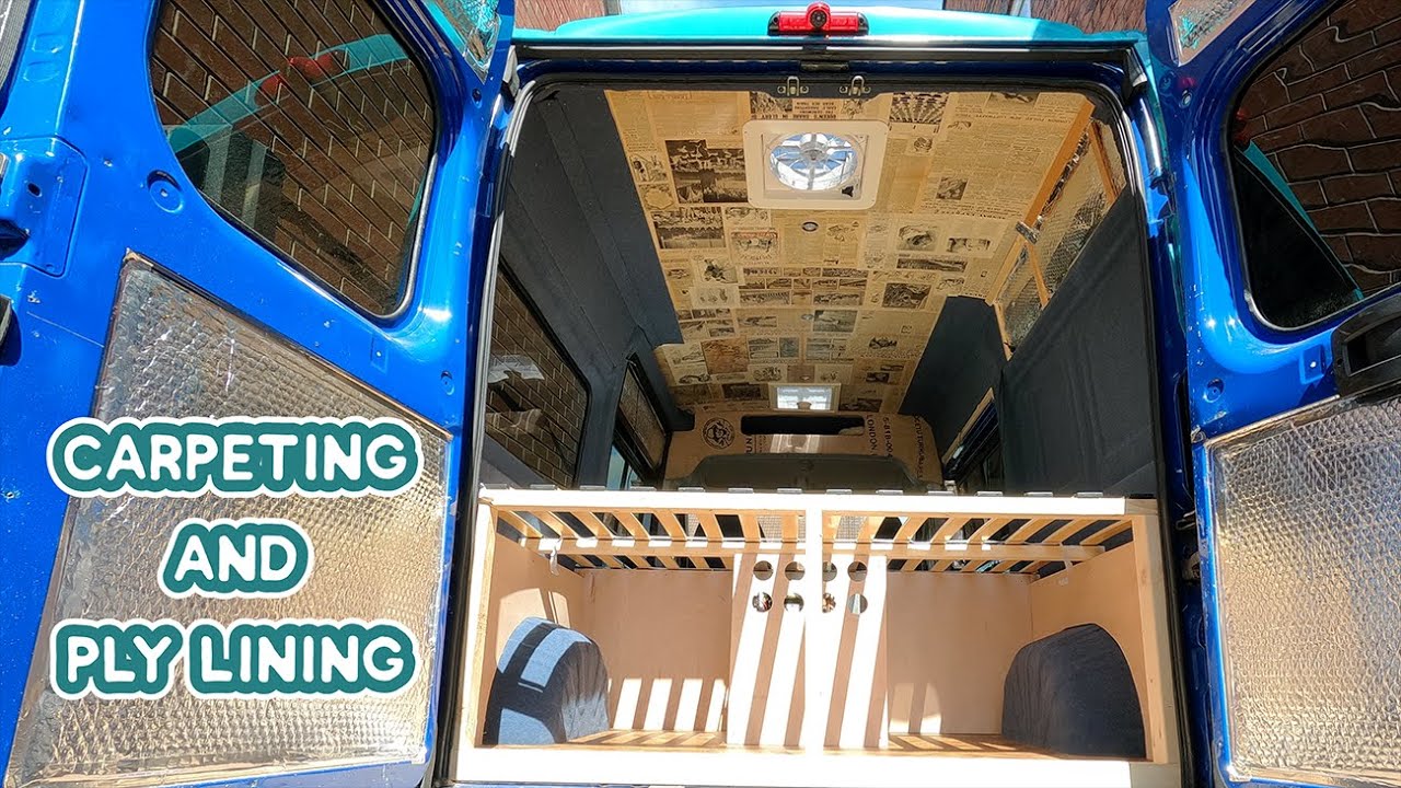 PLY LINING and 4-WAY STRETCH CARPETING a campervan LIKE A PRO - DIY Budget Campervan Conversion