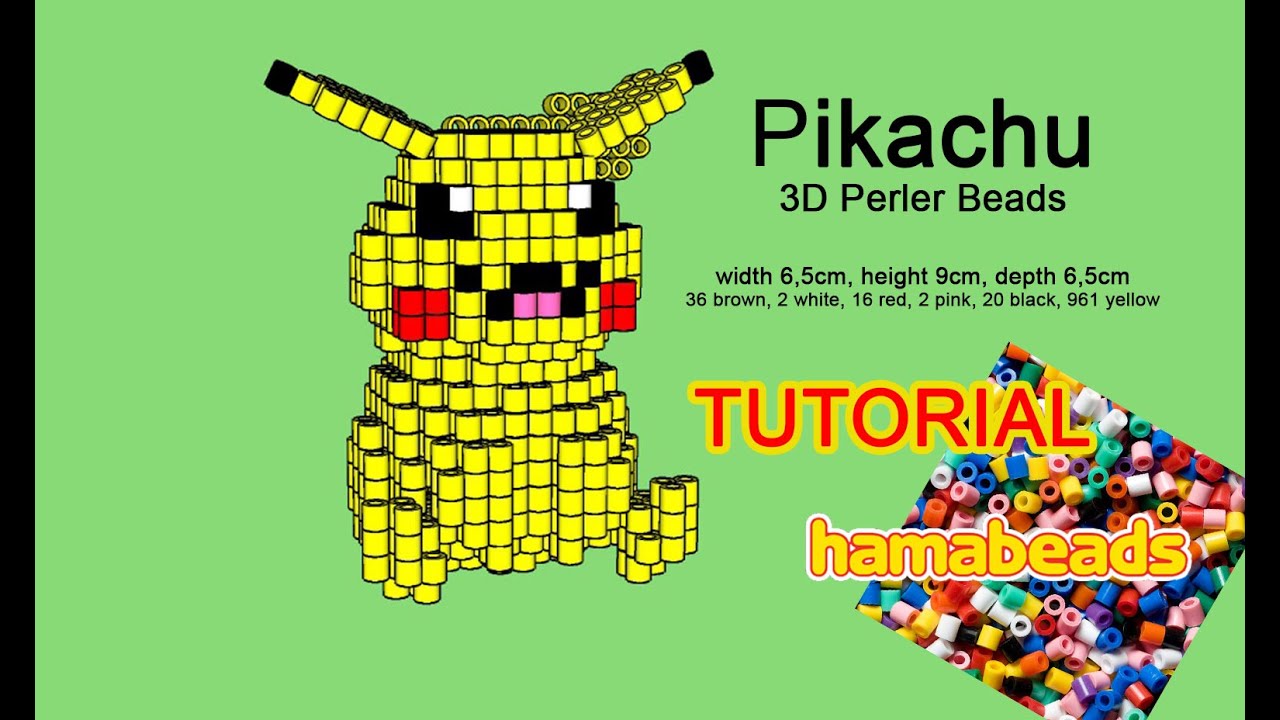 3D Pikachu Pokemon Perler Beads Hama Beads pattern tutorial