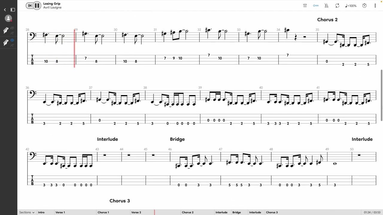 Avril Lavigne - Losing Grip (BASS TAB PLAY ALONG)