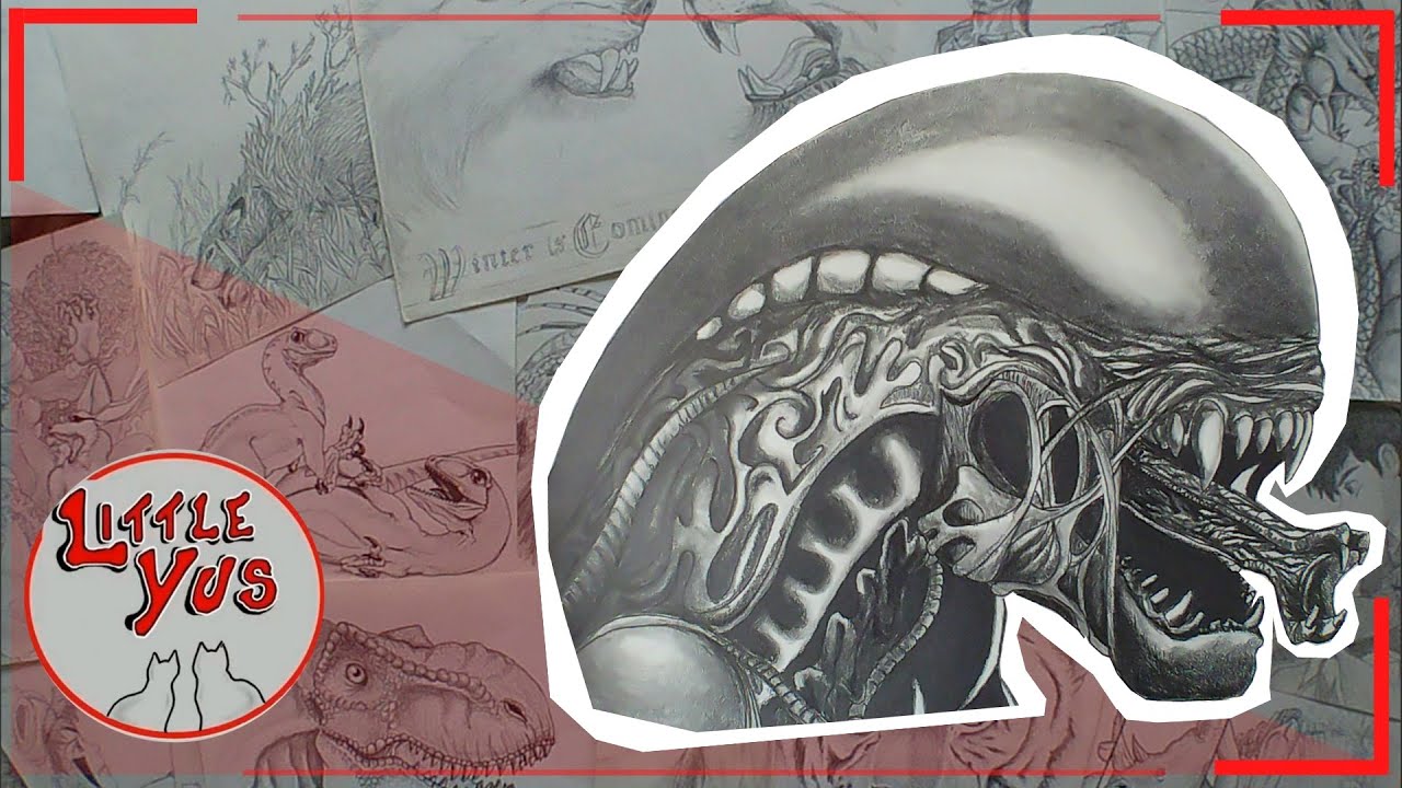 How to Draw an Alien in Time-lapse | Charcoal Drawing by LittleYus