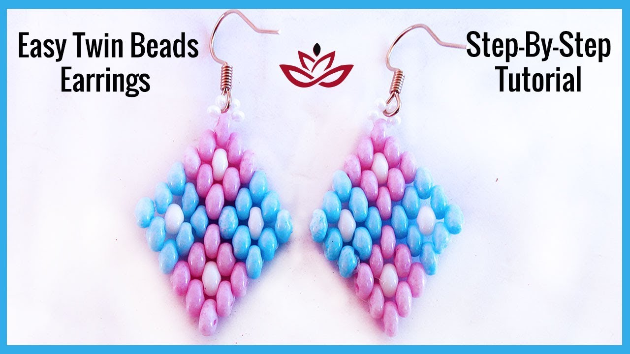 Easy Dimond Earrings with twin beads or superduos - Tutorial