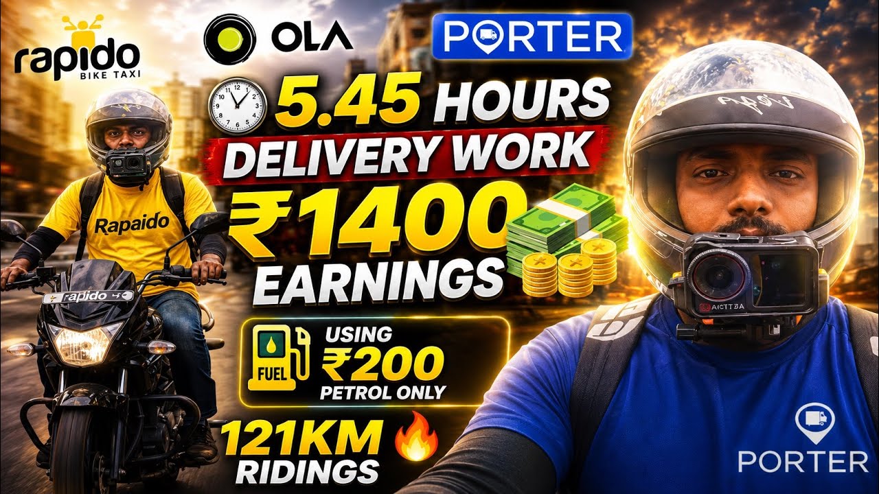 1400+ earnings 💸😯 வெறும் 5.45 மணி நேரத்தில் 🔥🔥| #rapidobiketaxijob #porter #deliverywork |@TN91Vlogs