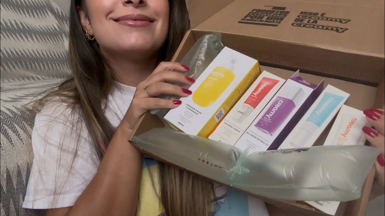 ASMR - Abrindo caixa com produtos CREAMY SKIN CARE (Unboxing)