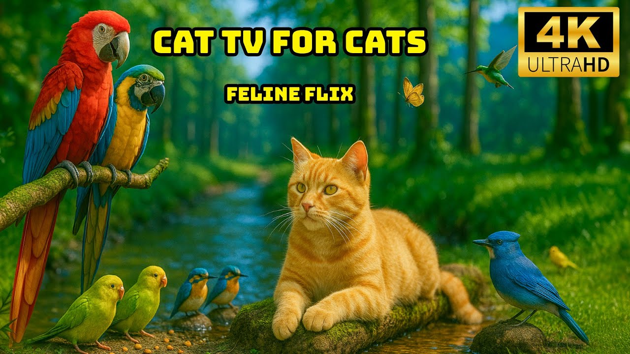 Cat TV for Cats to Watch 🌳 Birds Chirping and Squirrels Foraging in the Calm Morning Woods | 4K HDR