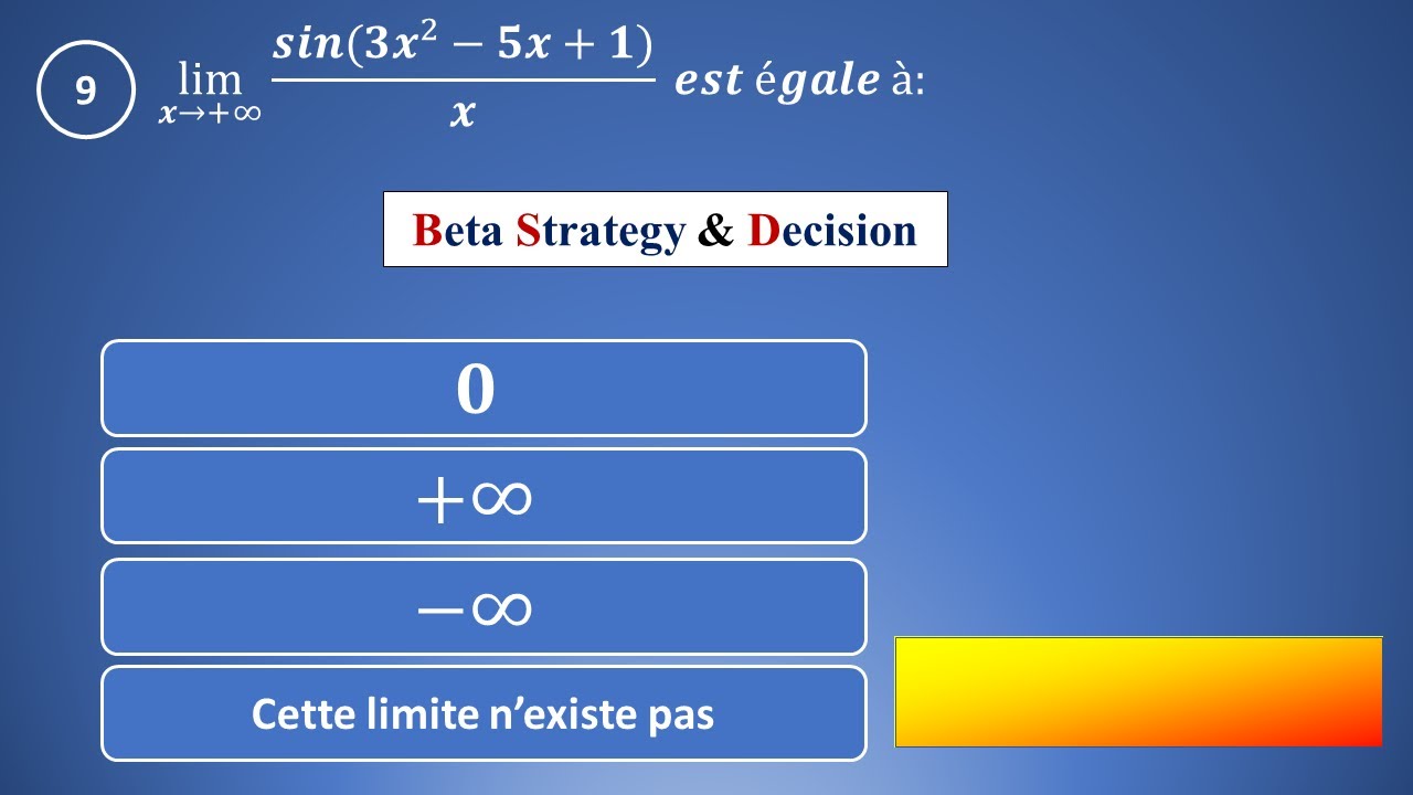 QCM QUIZ: Calcul de la limite - 20 questions -