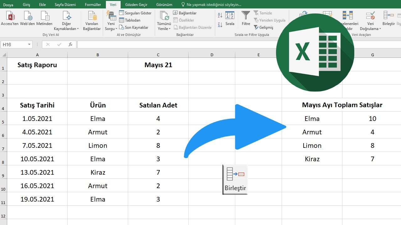 Excel Tablosunda Verileri Birleştirme Yöntemi