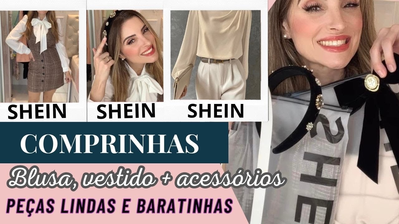 Comprinhas SHEIN: blusa elegante, vestido, cinto, tiara e acess&oacute;rios. Tudo lindo e barato.