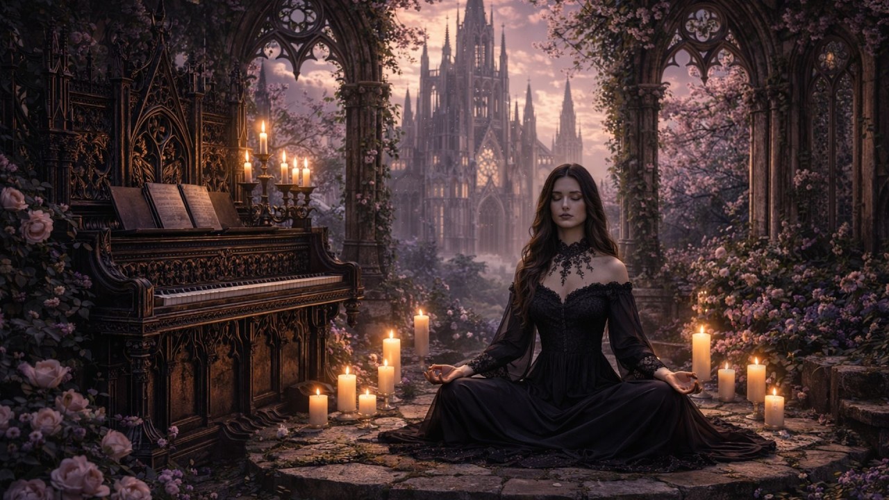 Spring Gothic Stillness 🌸 Dark Piano Meditation in a Cathedral Garden | Calm, Focus, Sleep
