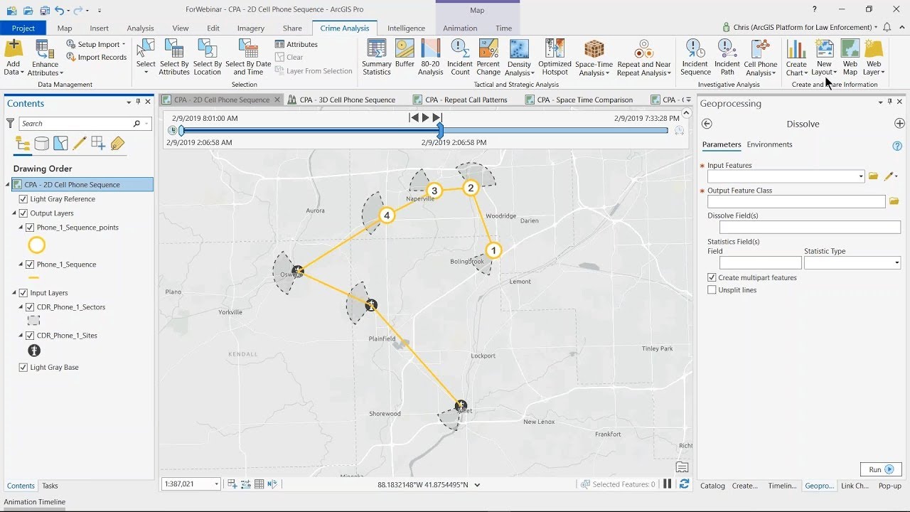 Cell Phone Analysis with the Crime Analysis Solution Add-in for ArcGIS Pro