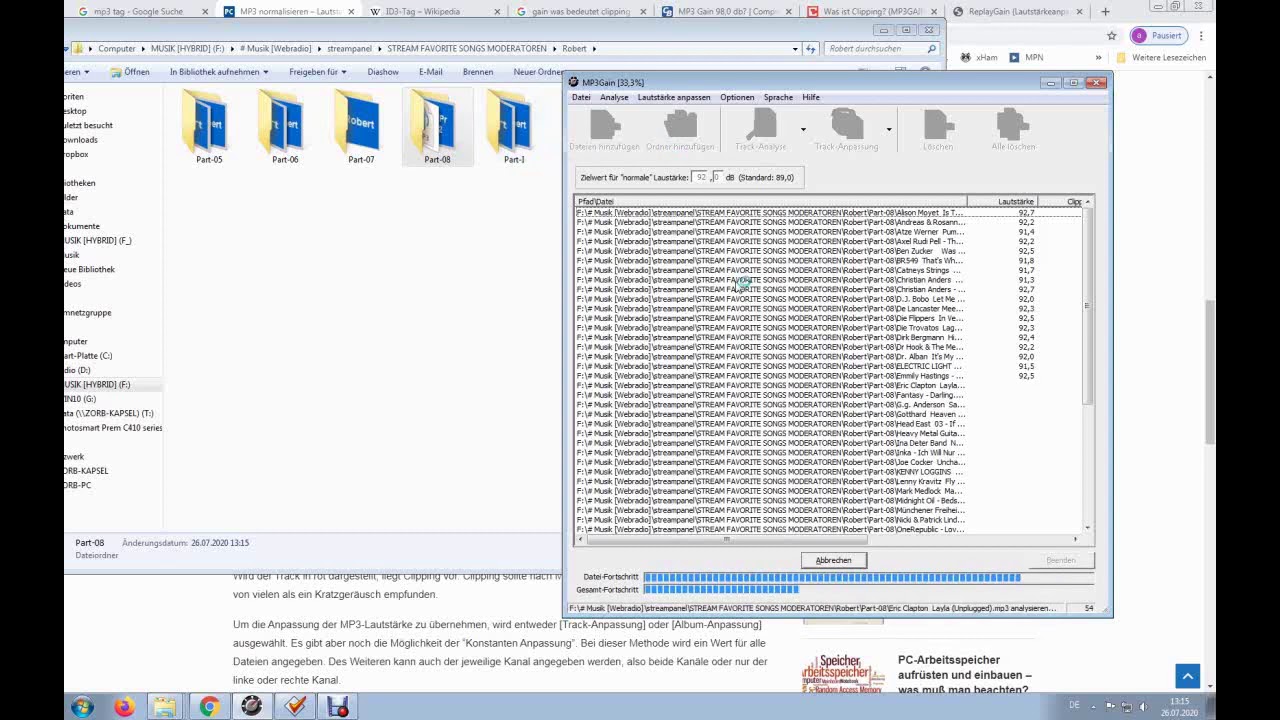Die Bearbeitung von MP3-Dateien mittels MP3Gain