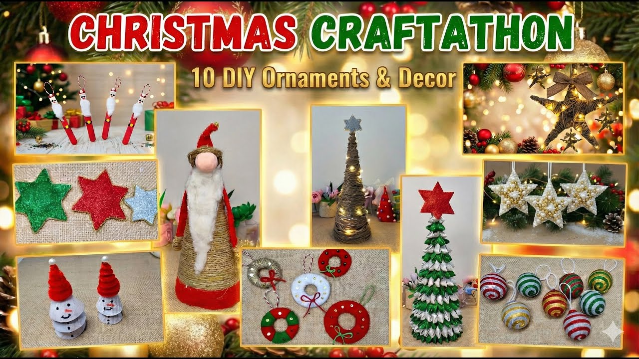 10 Easy DIY Christmas Crafts! Ornaments & Decor | Christmas Craftathon