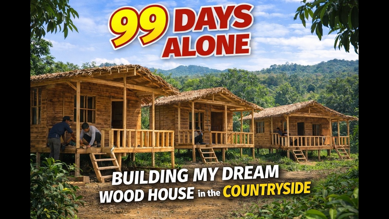 99 DAYS ALONE – Building My Dream Wood House in the Countryside