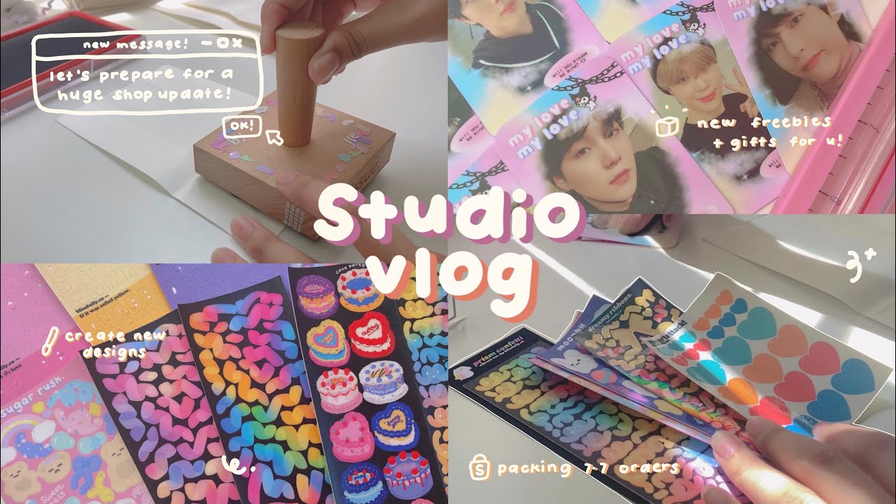 studio vlog 🍰 unboxing new stickers, packing orders, making freebies, and more! // philippines
