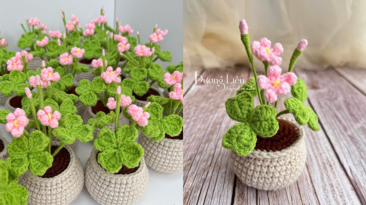 #225 Crochet Four-Leaf Clover 🍀 | Hướng Dẫn Cách Móc Chậu Cỏ 4 Lá Bằng Len