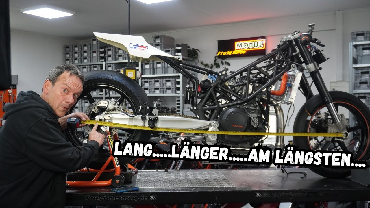 KTM 690 1/8mile Dragster:  jetzt ist das Fahrwerk dran oder... je länger desto besser??🤔☝️⚒️🔨🪛