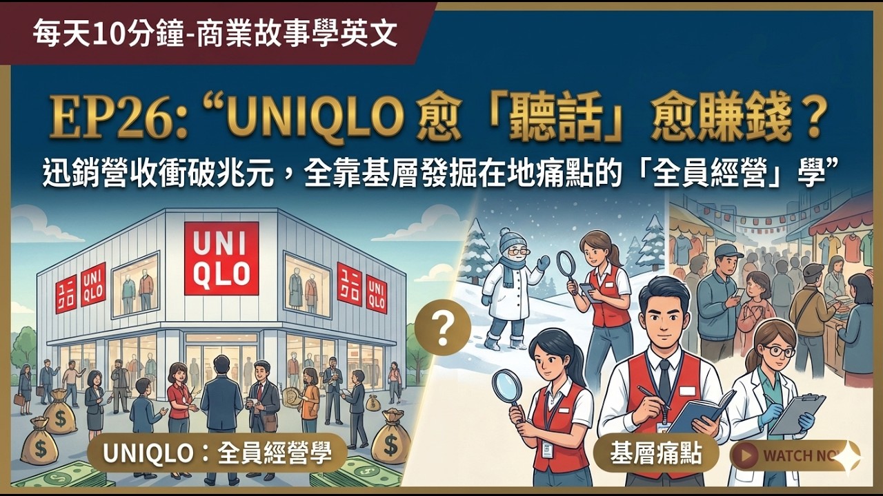 每天10分鐘: 商業故事學英文 EP26: “”UNIQLO 愈「聽話」愈賺錢？迅銷營收衝破兆元，全靠基層發掘在地痛點的「全員經營」學””