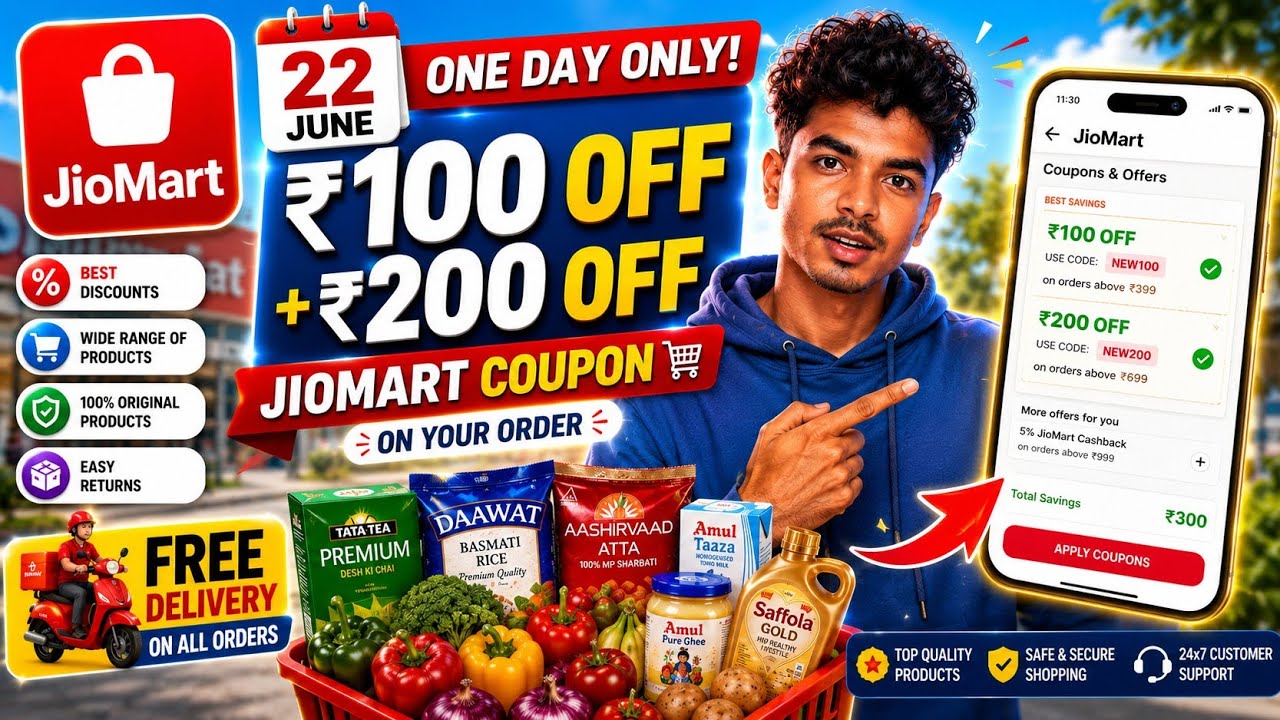 JioMart ₹100 OFF Coupon Code Today 🔥 | JioMart New User Offer 22 June | JioMart Coupon Code 2026