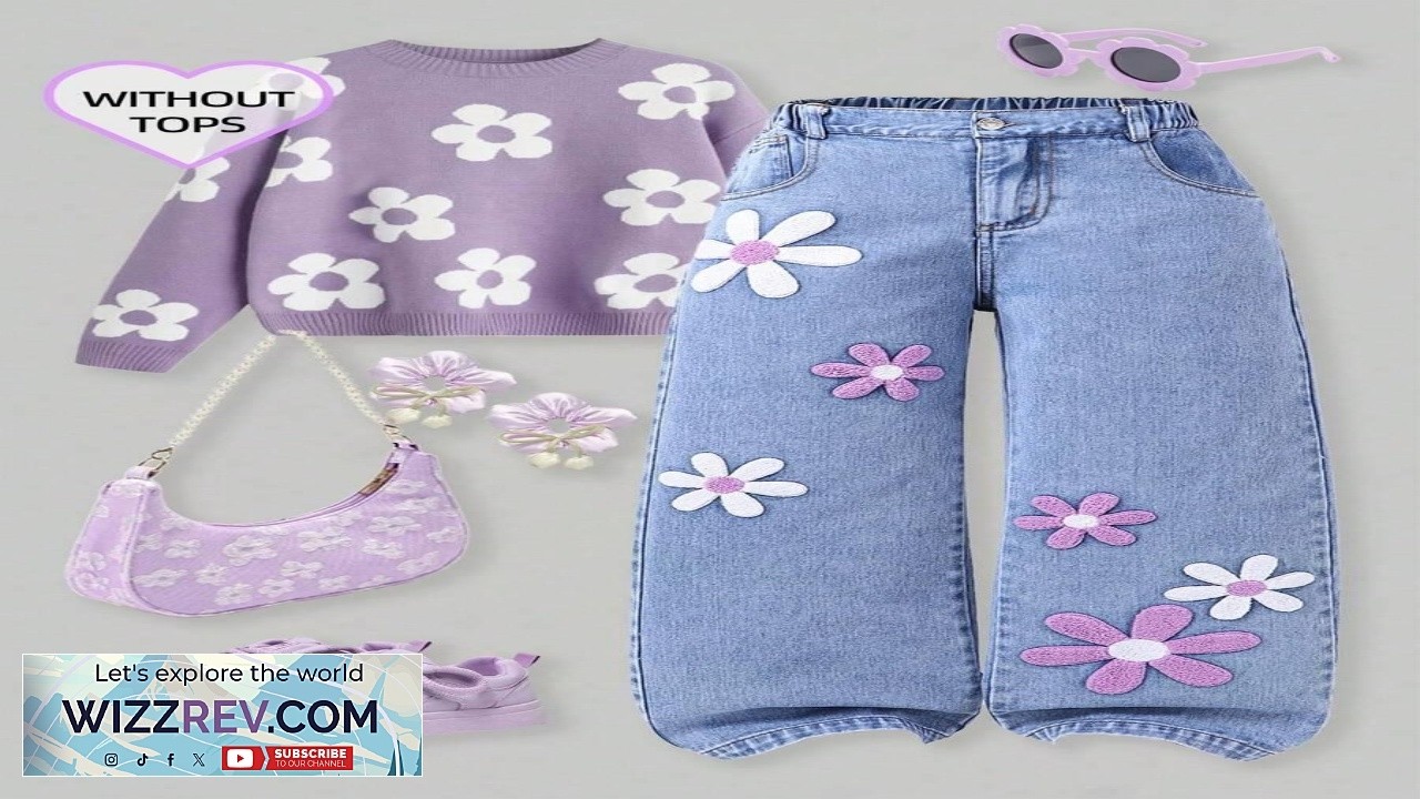 SHEIN ChillGRL Tween Tween Girls Fashion Snowflake Washed Ripped Design Embroidered Flared