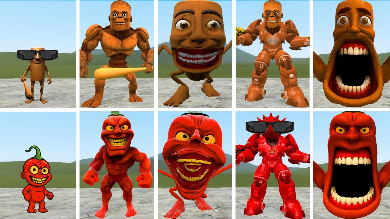 YES YES: ALL THE NEW EVOLUTIONS OF THE MONSTER TUNGTUNG SAHUR VS THE MONSTER PEPPER DINDUN IN GMOD!