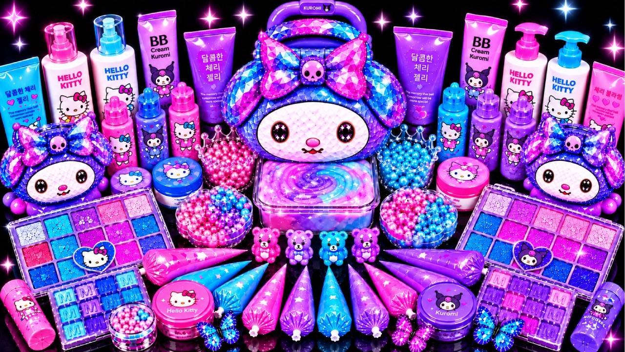 БЛЕСТЯЩИЙ СЛАЙМ MY MELODY 🎀✨ Смешивание косметики и блесток | 30 минут ASMR с прозрачным слаймом