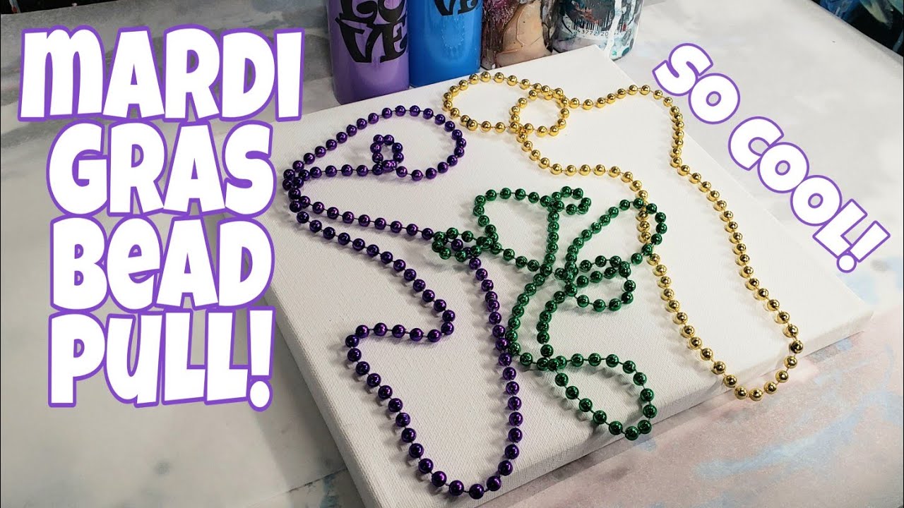 Fluid art Mardi Gras bead chain string pull! Acrylic pour string painting technique for beginners