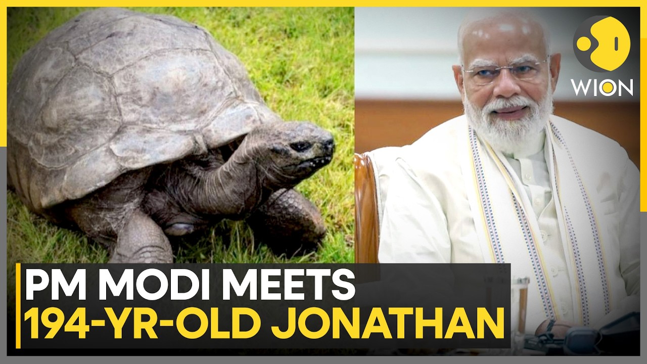 PM Modi Meets And Feeds 184-Year-Old Legendary Giant Tortoise in Seychelles | WION News